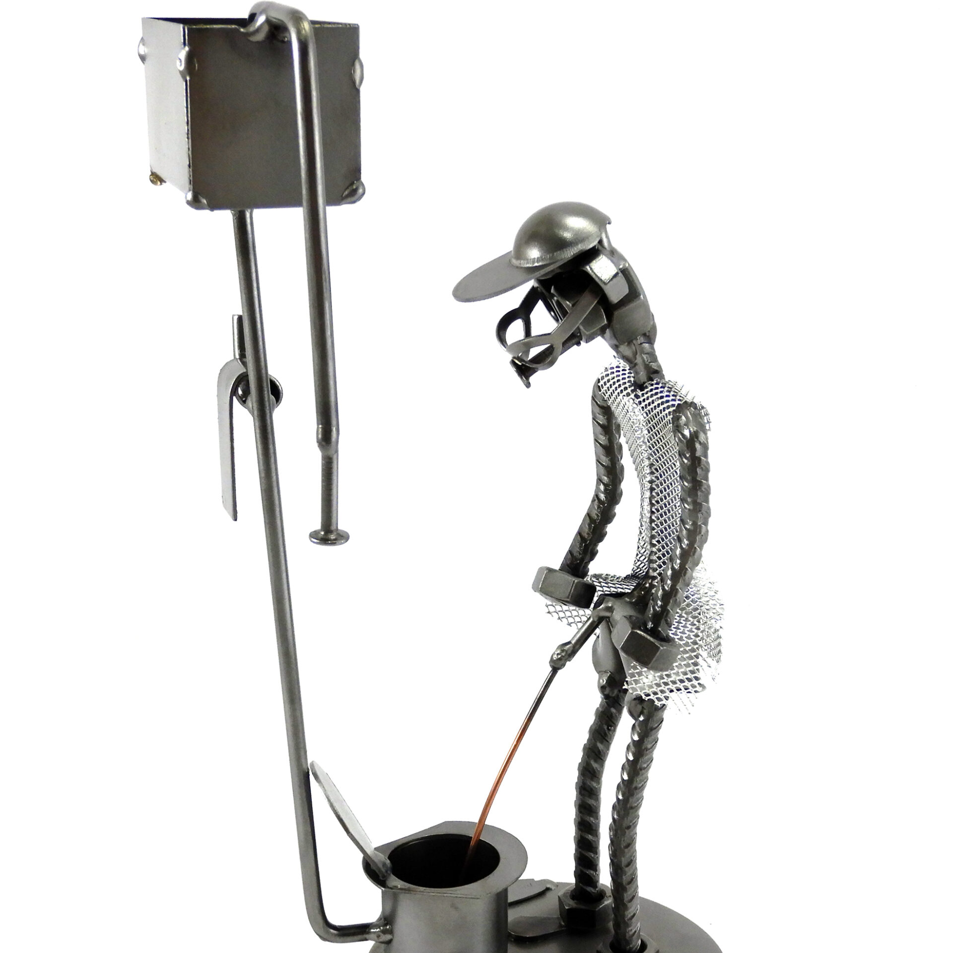 SCULTURA UOMO AL WC PISCIONE AL WC METAL IDEA.IT