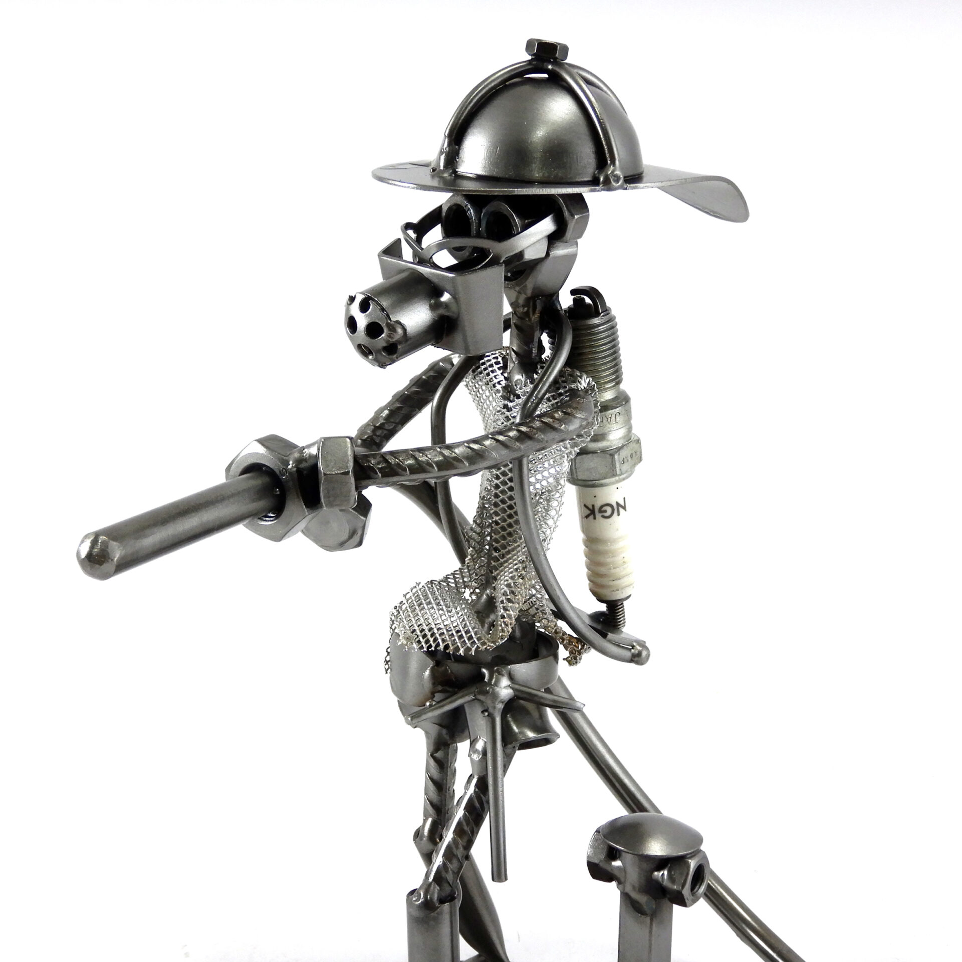 SCULTURA POMPIERE VIGILE DEL FUOCO METAL IDEA.IT