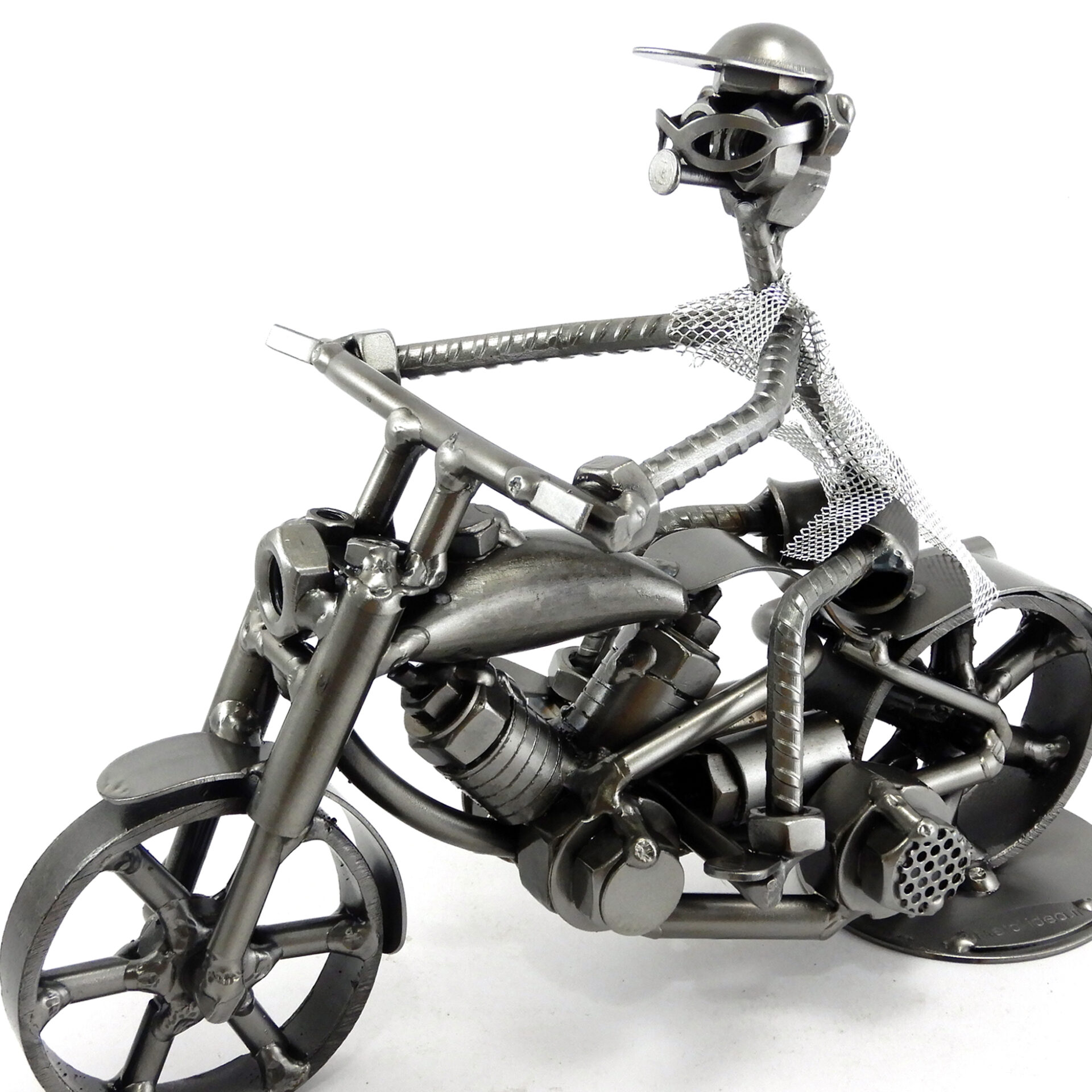 SCULTURA MOTOCICLISTA SU HARLEY EXCLUSIVE MOTO HARLEY CON PERSONAGGIO METAL IDEA.IT