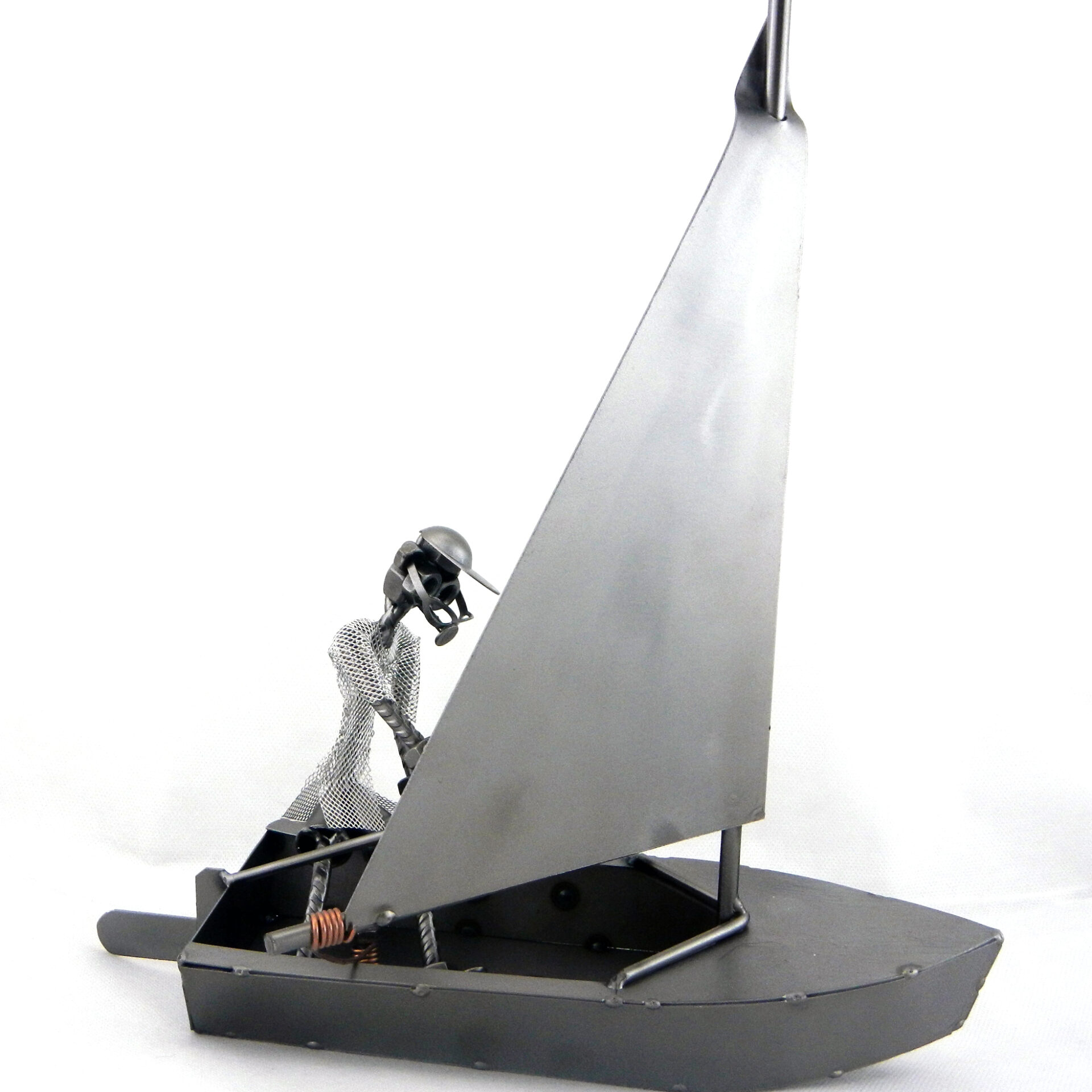 SCULTURA VELISTA BARCA A VELA METAL IDEA.IT