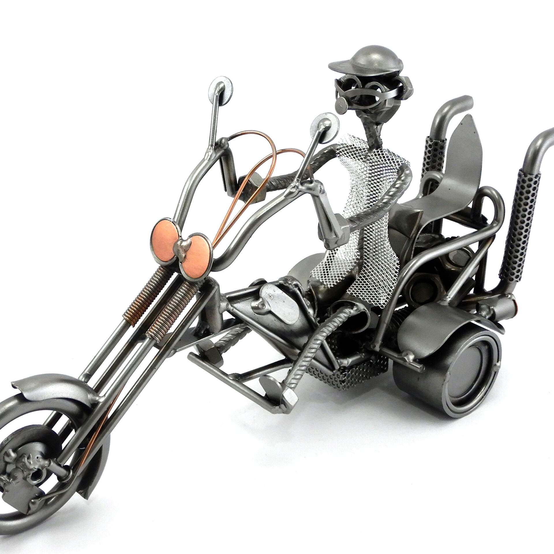 SCULTURA MOTOCICLISTA SU TRIKE METAL IDEA.IT